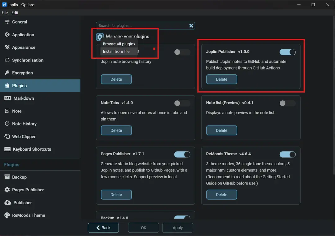 选择从本地文件中安装插件